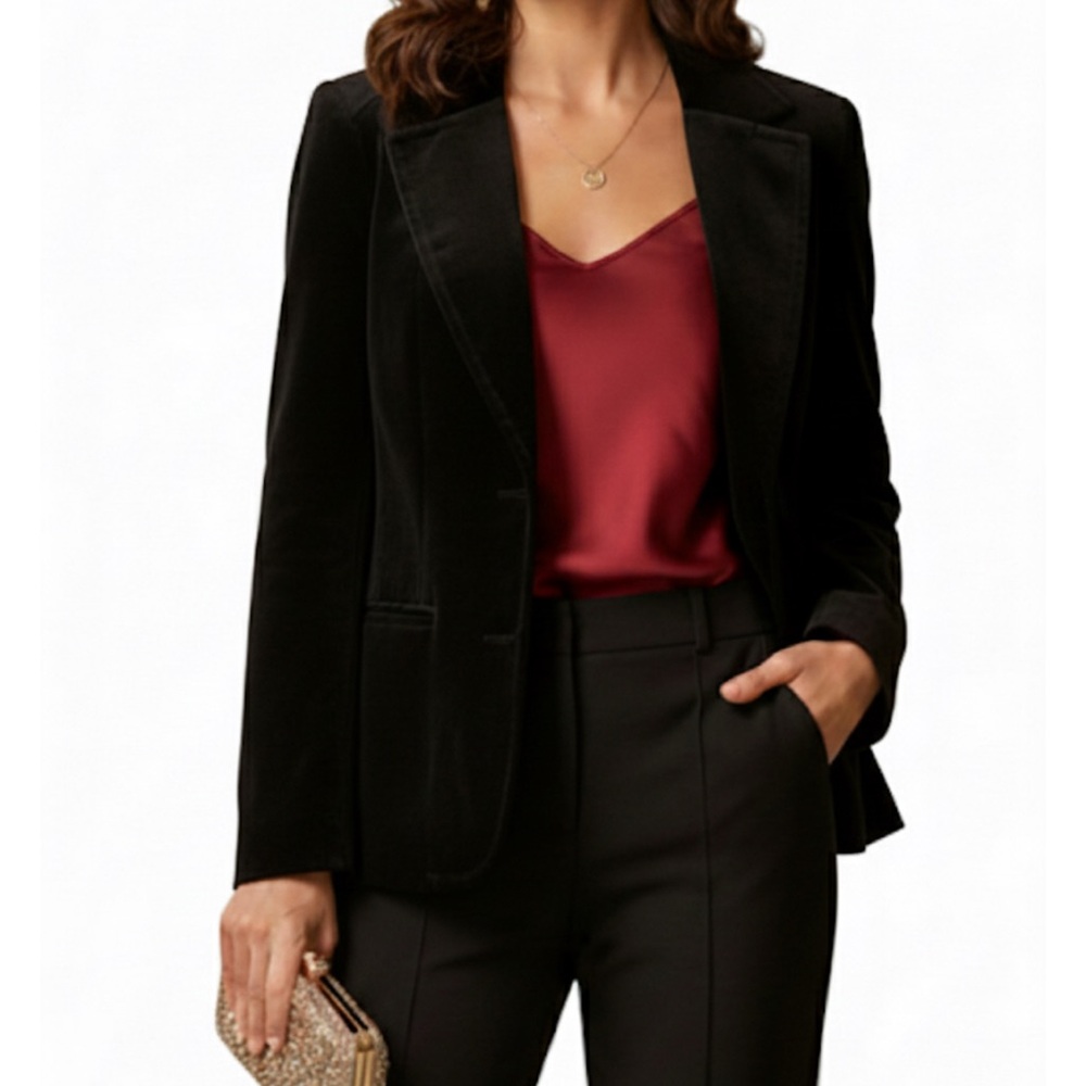 Jessica Black Velvet Blazer Size 12 Petite - Classic Elegant Jacket
